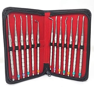 A2Z Scilab Professional Mini Root Elevator Proximators Luxating Elevators PDL Root Elevators 13 Pcs Dental Instruments Comes with Color Coded Ends in a Zippered Carrying Case
