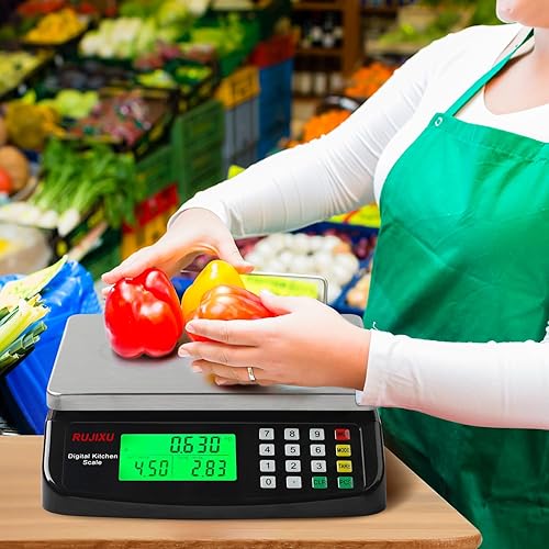 Miniatura 9 de Báscula digital grande de cocina negra de 66.1 lbs66 libras, báscula comercial de acero inoxidable con pantalla LCD, escala de cálculo de precios