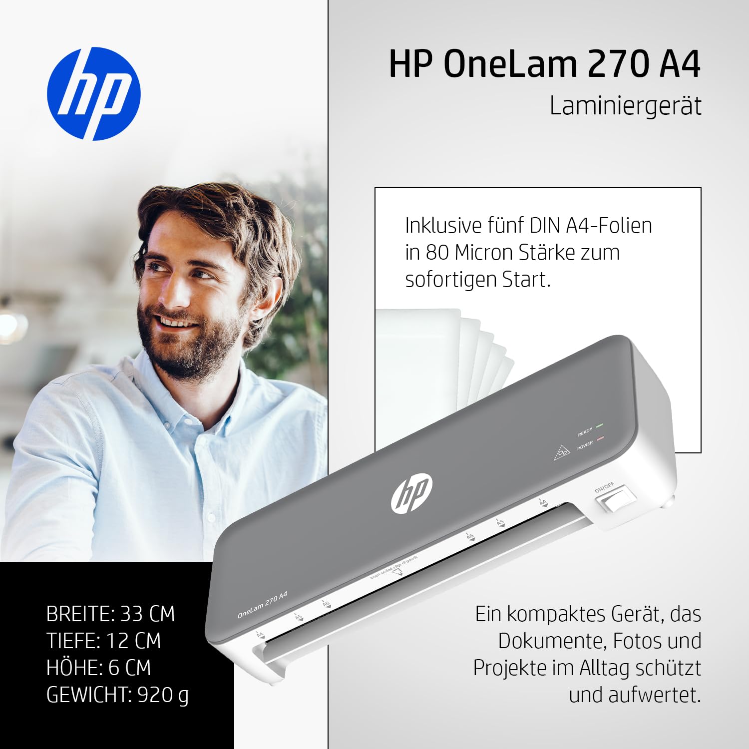 Plastificadora HP OneLam 270 Gris - Marca: HP - EAN: 4030152953226
