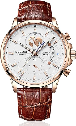 eYotto Men's Luxury Chronograph Quartz Wrist Watch, Casual Dress Leather Band Calendar Date Analog F&hellip;