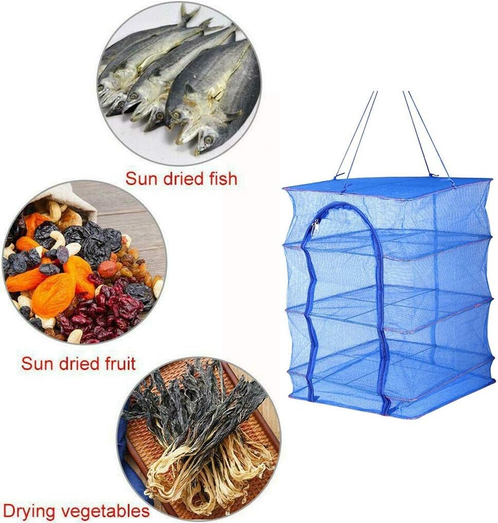 1Pcs Foldable 4 Layers Drying Rack for Vegetable Fish Dishes Mesh Hanging Drying Net Hanging,Natural Way to Dry Food, Blue