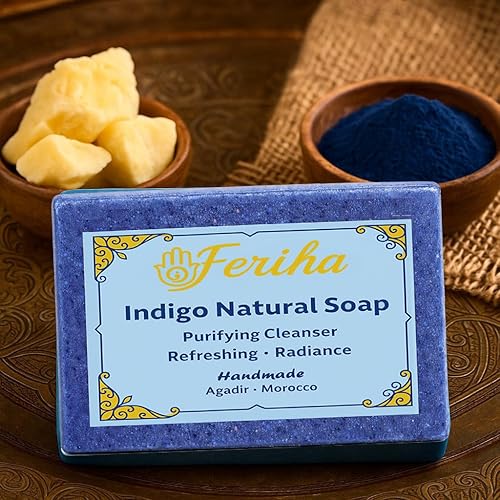 Miniatura 2 de FERIHA Jabón facial marroquí Indigo Nila - Hecho a mano con aceite de argán y manteca de karité