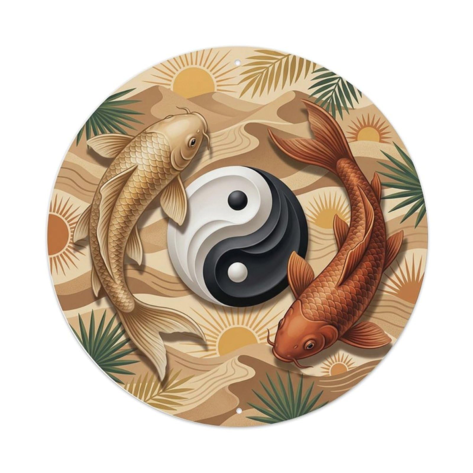 Tgrcjimh Style Metal Tin Sign Tai Chi Koi Fish Desert Sand Dune Warm Earth