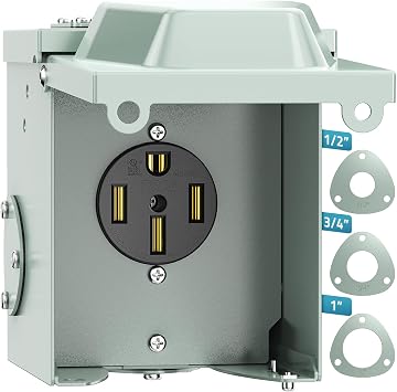 PAULINN 50 Amp RV Outlet Box, Nema 14-50R Outlet 125/250 Volt RV Plug w/Anti-Theft Lockable Swing Cover, UL Listed & Weatherproof for Camper, Electric Car, Tesla