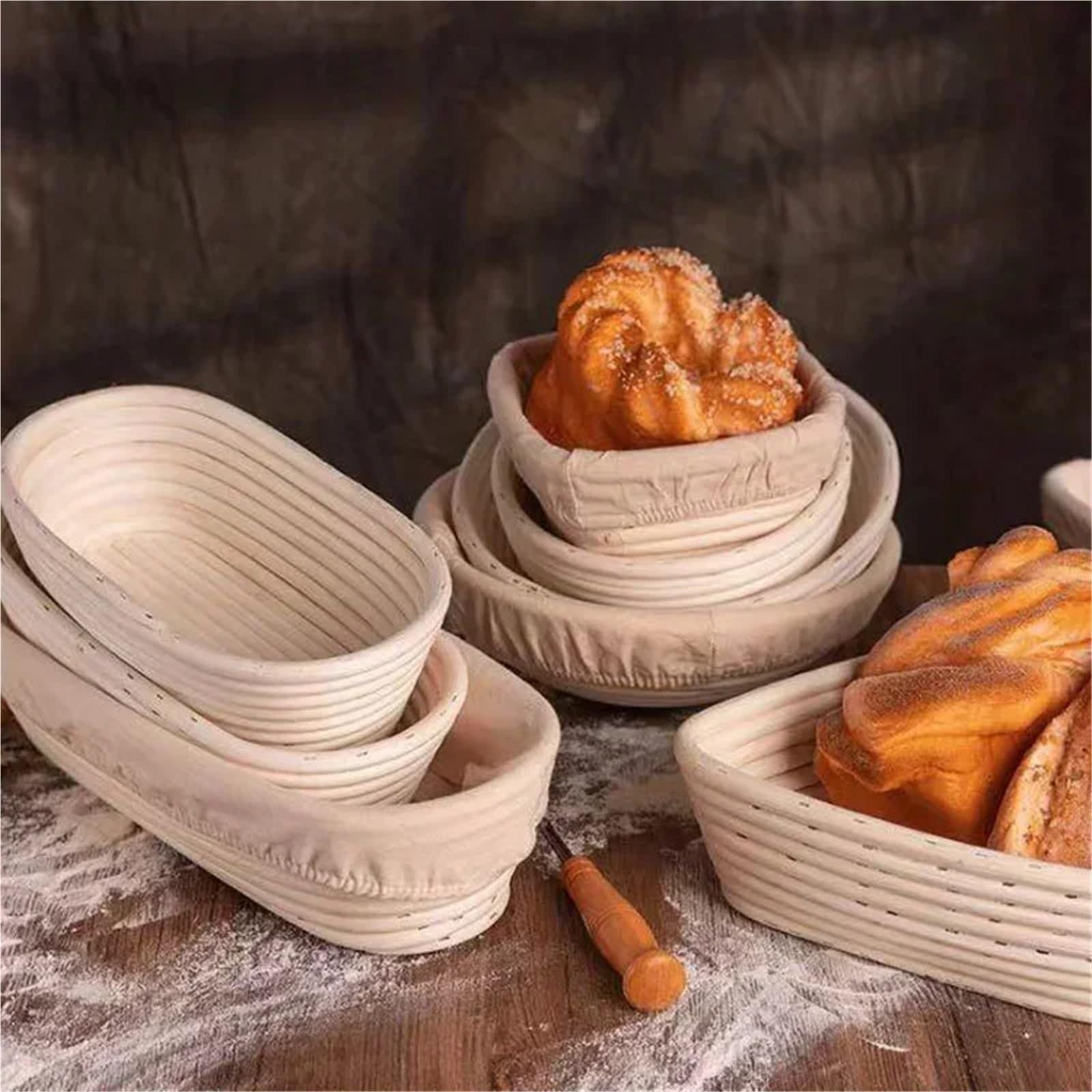 Cesta a prueba de pan mimbre, Natural, fermentación masa, cesta fermentada, herramientas for hornear Para Hornear Pan(Oval-21x15x8cm)