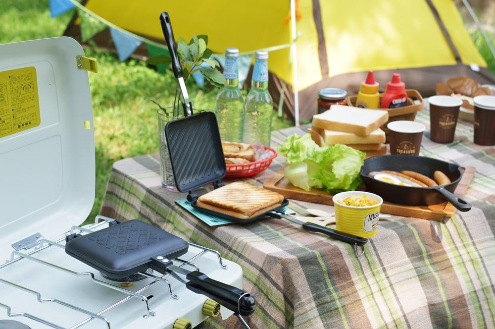 Yoshikawa SJ2408 Hot Sand Maker, For Gas Fire, Crispy, Single Fluorine Processed, Tanned Grill, Total Width 5.9 x Length 13.8 x Height 1.3 inches (15 x 35 x 3.2 cm), Black, Outdoor Camping - Image 10