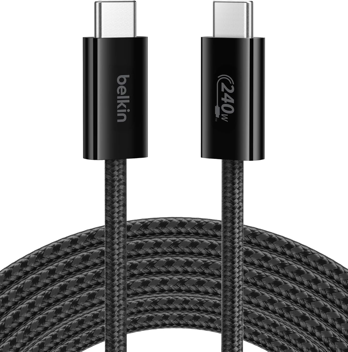 Cable trenzado Belkin USB C a USB C de 240 W, cable cargador rápido para iPhone de 9,9 pies | iPhone 17, Samsung Galaxy S26, Pixel 10, Airpods, iPad, Nintendo Switch 2, MacBook, Steam Deck, Viajes, Chromebook, Trenzado