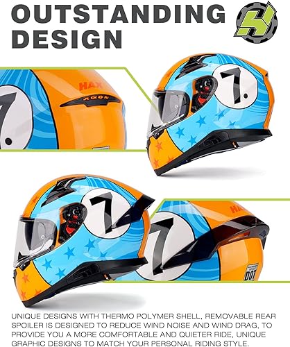 Miniatura 3 de Hax - Casco integral de motocicleta y de moto de calle con doble aleta trasera y clavos de plástico para Pinlock Ready, para adultos, aprobado por