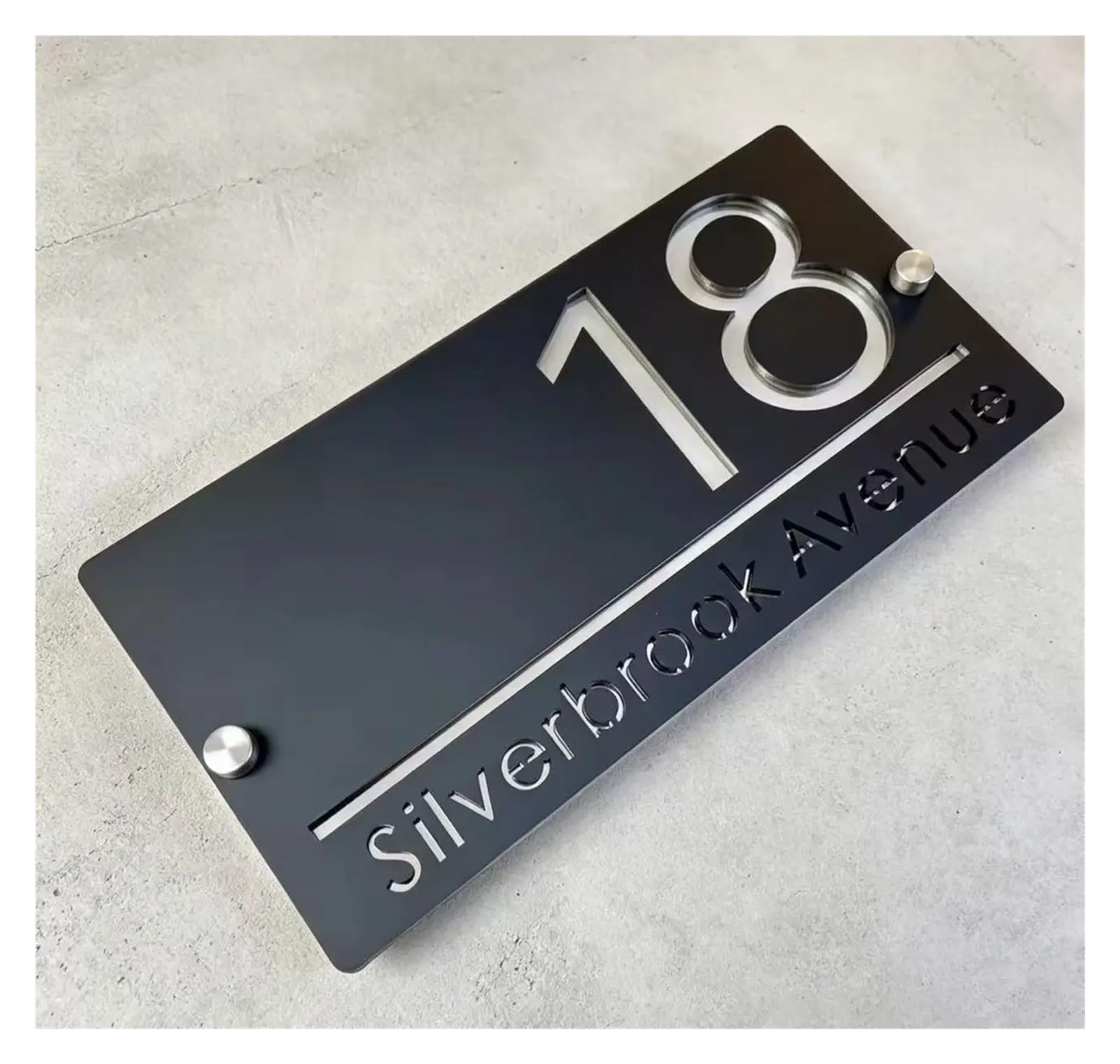 1 Targa Moderna Con Numero Civico, Targhe Da Parete for Esterni, Indirizzo In Acrilico, Regali for Ville E Appartamenti(Blackwithsilvertext,18x35)