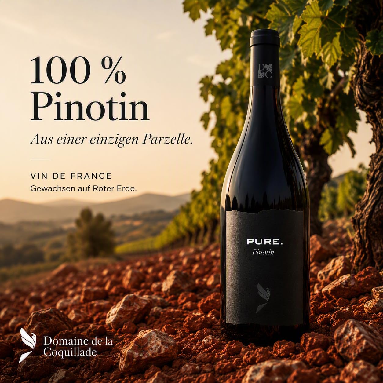 Coquillade PURE. Rouge Pinotin Rotwein Provence mit Ausgießer