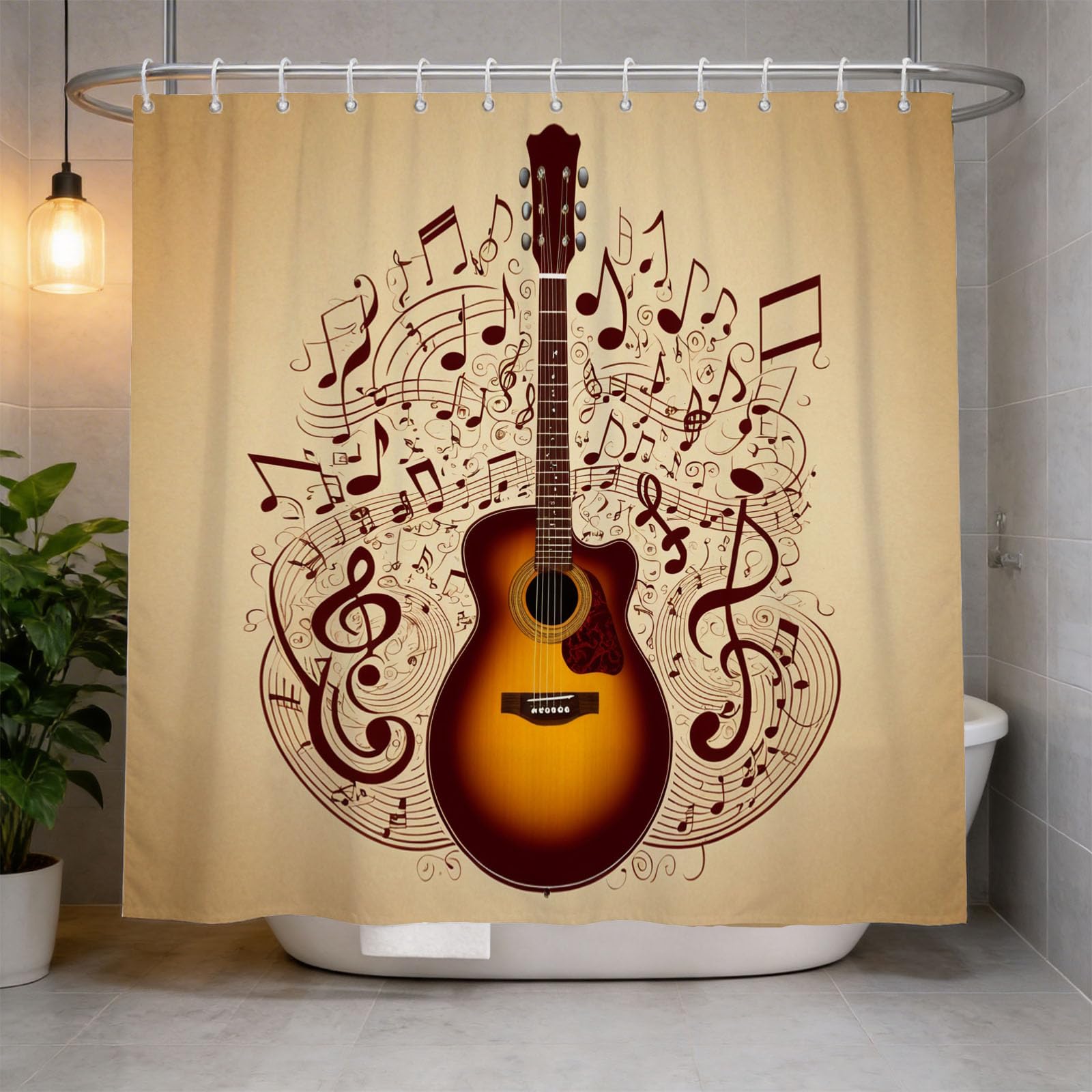 Hongduo 3D Violin Guitar Shower Curtain for Stalls Bathtubs Simple Themed Bathroom Decor Shower Curtain Set Polyester Fabric Waterproof 200x200cm/79X79 Inch with Hooks