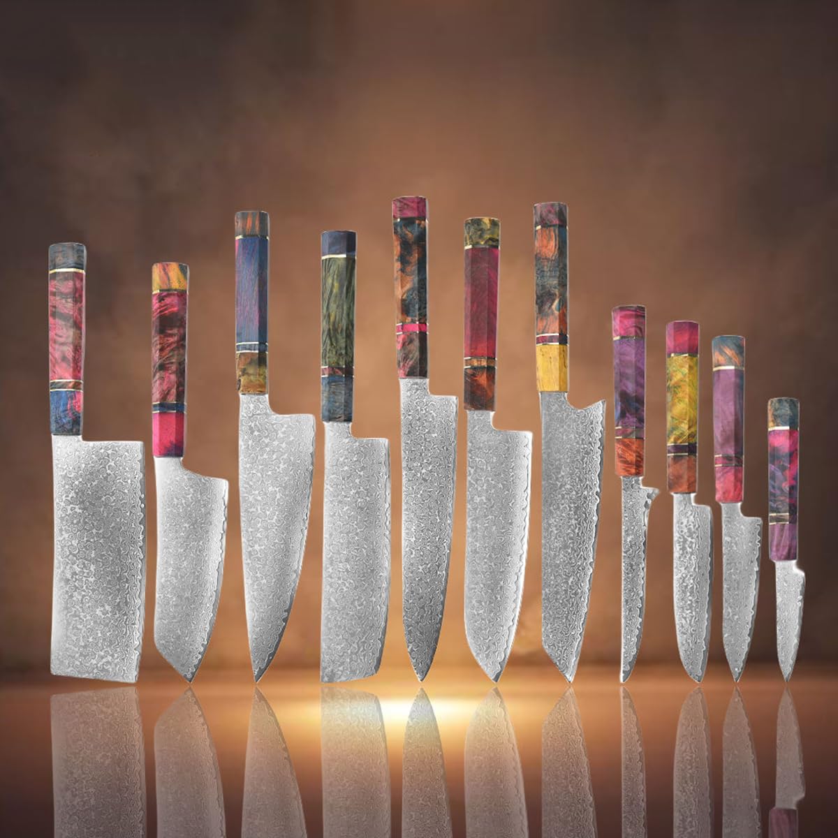 11 Pieces Kitchen Utensils Set Vg-10 67 Ply Damascus Steel Chefs Knife Sharp High Carbon Stainless Steel Blade