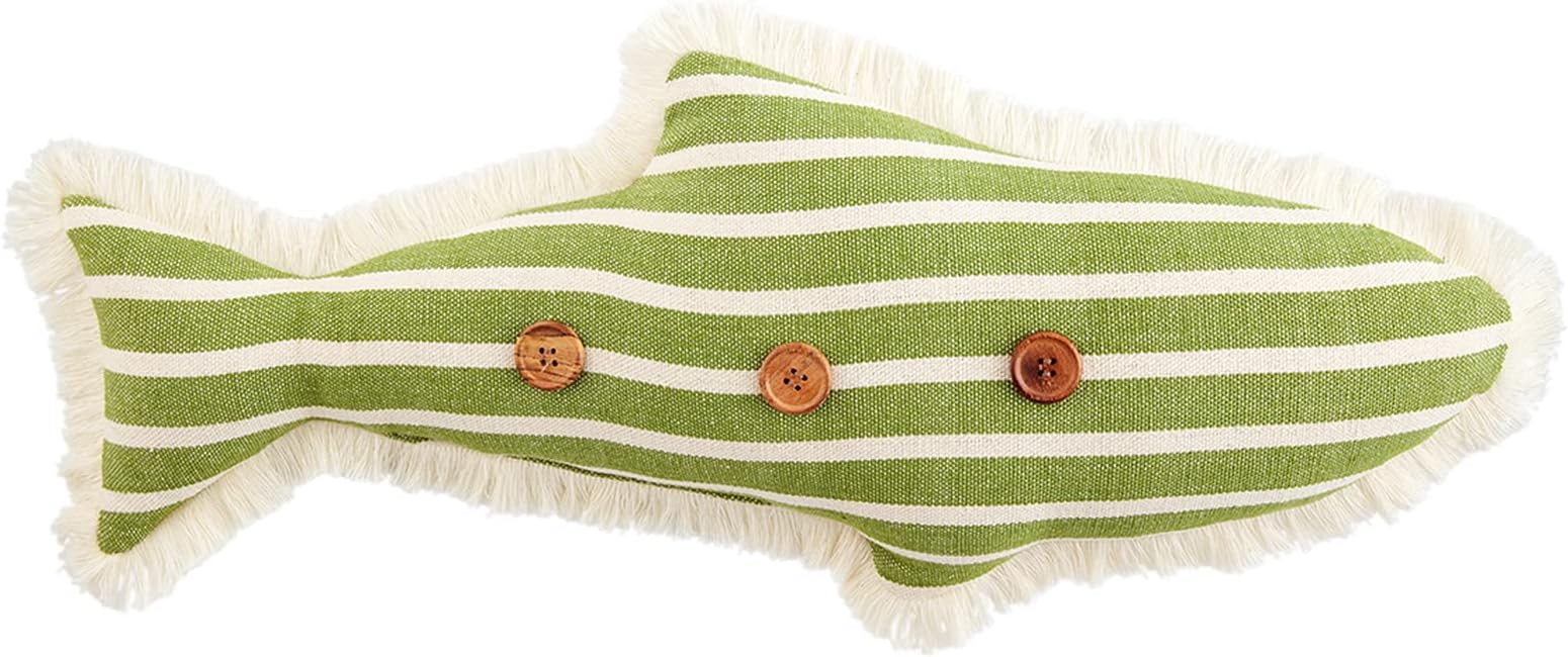 Mud Pie Shaped Lake Pillow, 21" x 10", Green Fish