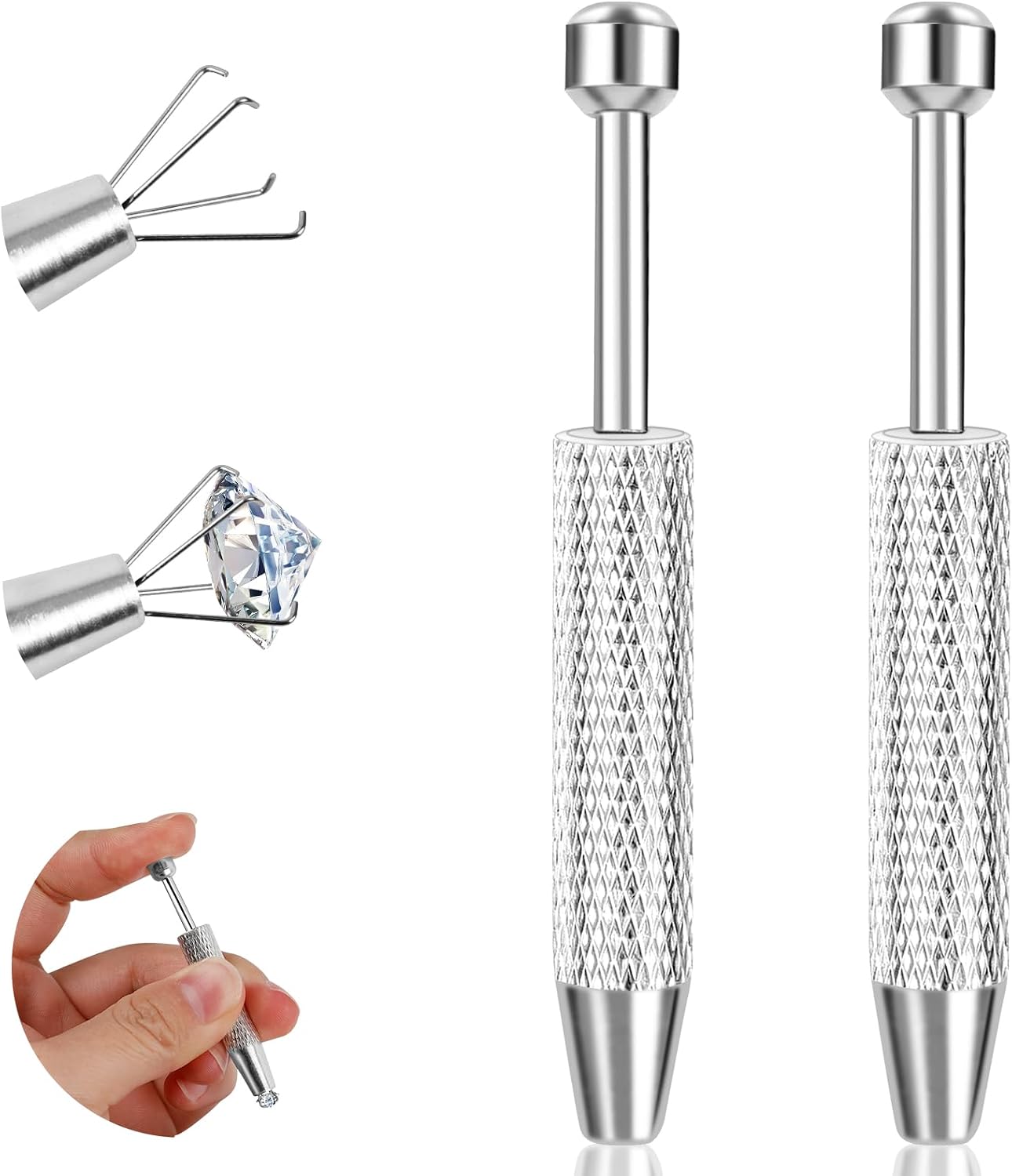 ONESING 2Pcs Piercing Ball Grabber Tool for Changing Jewelry, Stianless Steel Flat Back Earring Applicator Internally Threaded Push Pin Piercing Grabber Tool, Anti Slip 4 Claw Gem Ball Grabber Tool