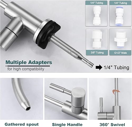 Miniatura 6 de WOWOW - Grifo de cocina y filtro de agua, grifo de fregadero de cocina de acero inoxidable con grifo de agua potable para ósmosis inversa o sistema