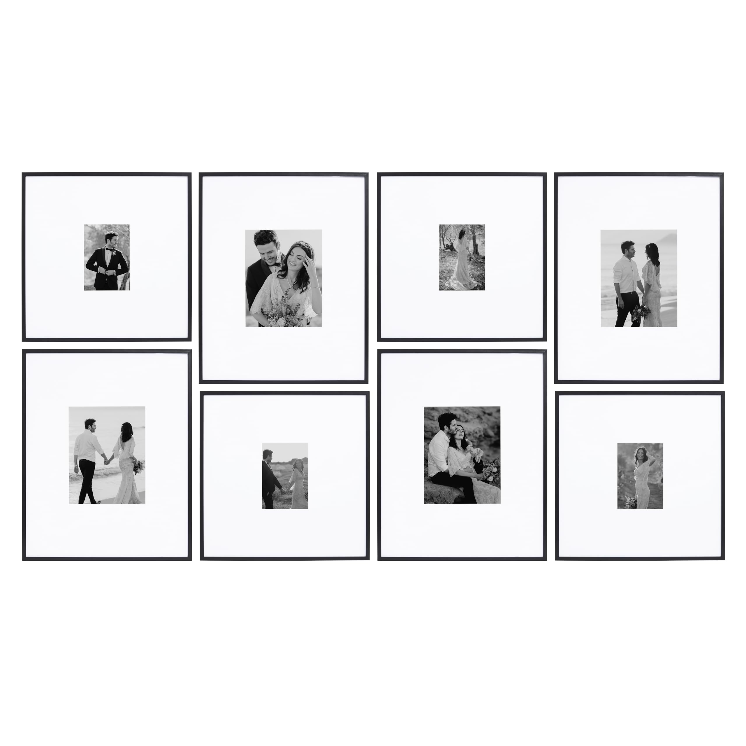 Camden Reed Arcadia 8 Piece Oversized Gallery Wall Frame, 16x20 and 16x16 Inch Matted Frames for Featuring 8x10 and 5x7 Inch Photographs or Art Prints, Black Finish