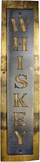 Reclaimed Barrel Stave Wall Sign with Metal Whiskey Cutout Bar Décor