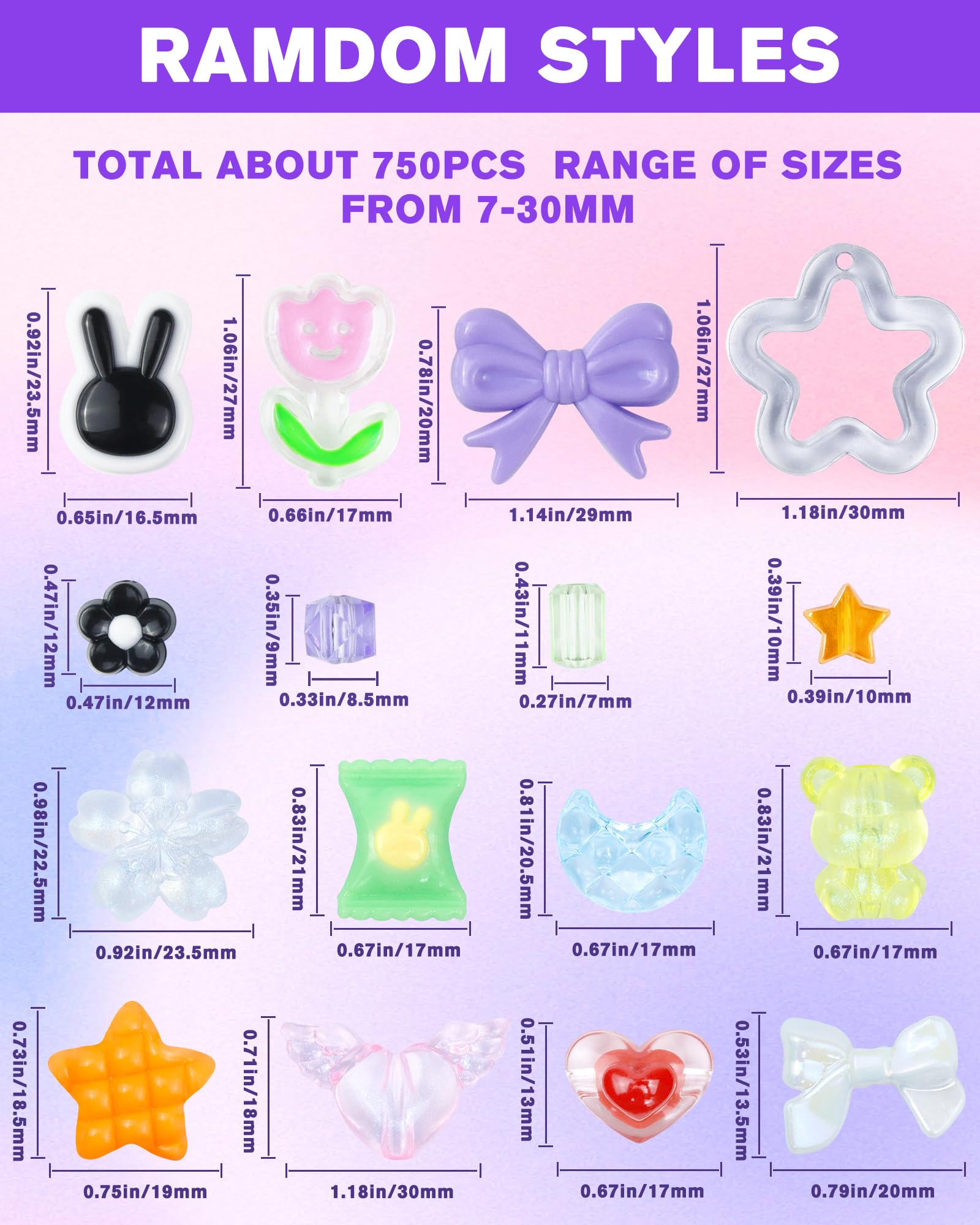 450PCS FIVEIZERO Assorted Acrylic Beads for Bracelet Making, Flower Star Heart Butterfly Candy Gummy Bear Kawaii Aesthetic Cute Beads for Jewelry Making, Keychains, Necklace, Phone Charms, DIY Crafts: 10 Colors Bracelet Making Kit