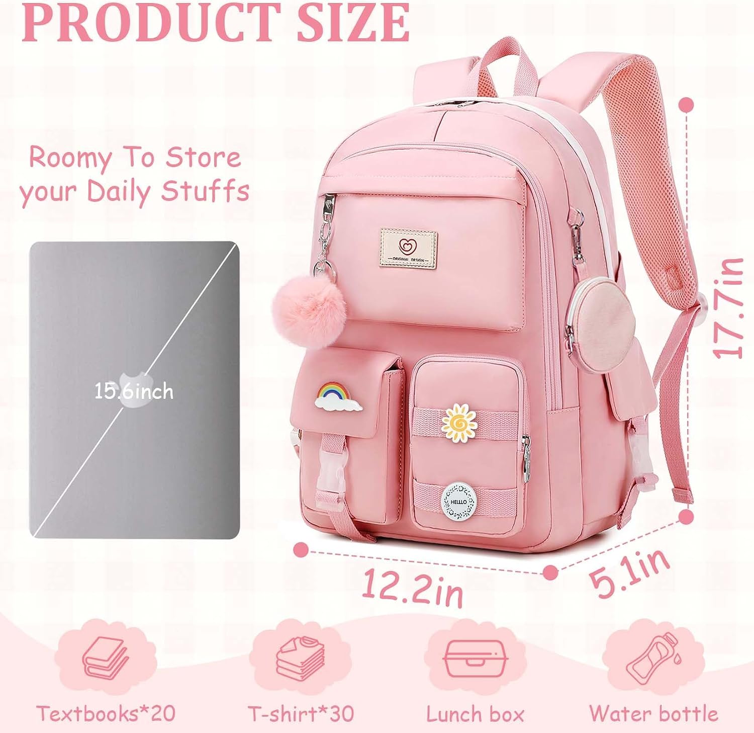 School Backpack For Girls - Cute Girls Backpack For Teens Women College Middle High School - Students Bookbag Travel Daypack,18″ Multifunctional Large Capacity