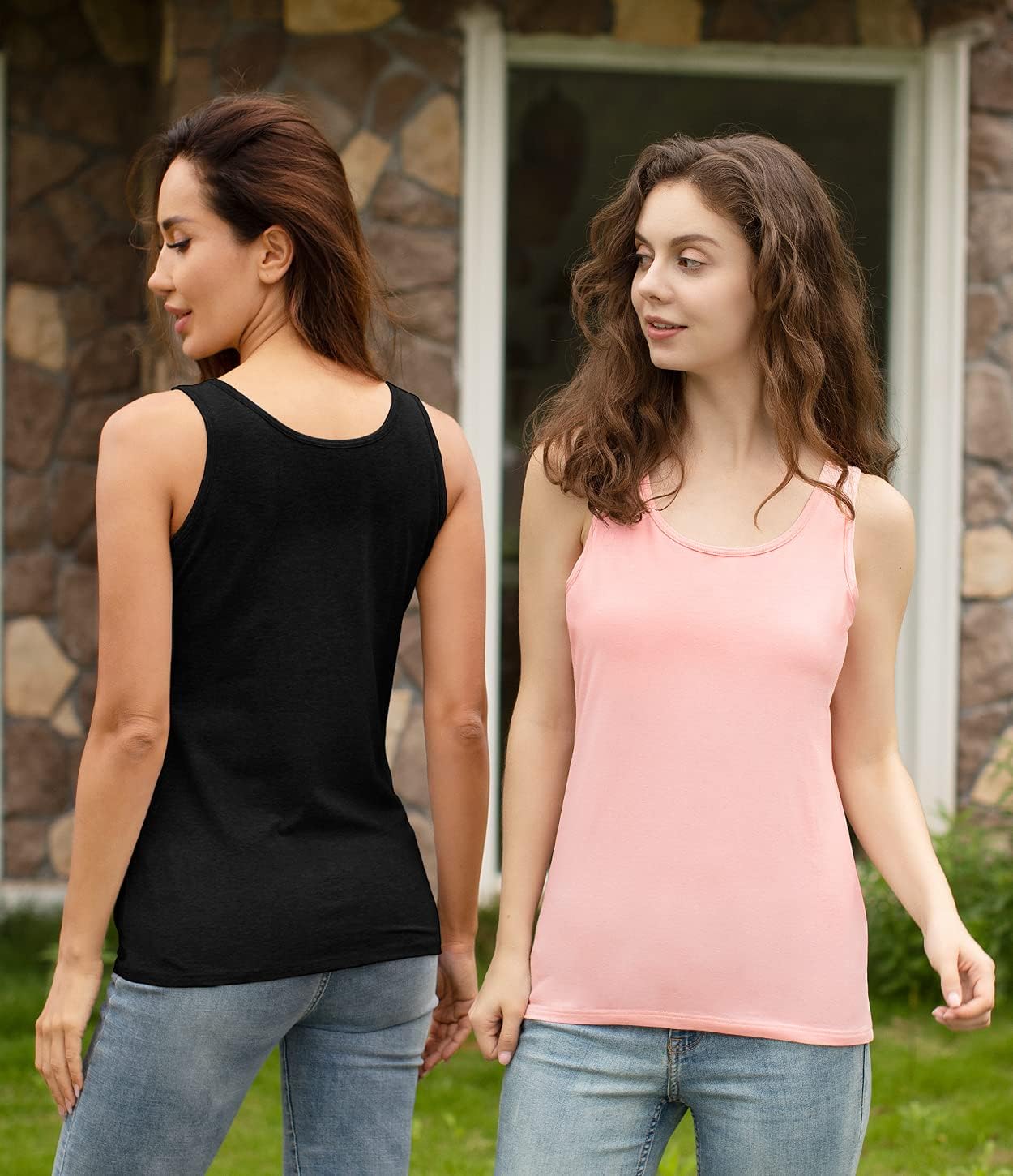 Vislivin Cotton Tank Tops with Shelf Bra for Women Stretch Tanks Wide Strap Undershirts - Image 3