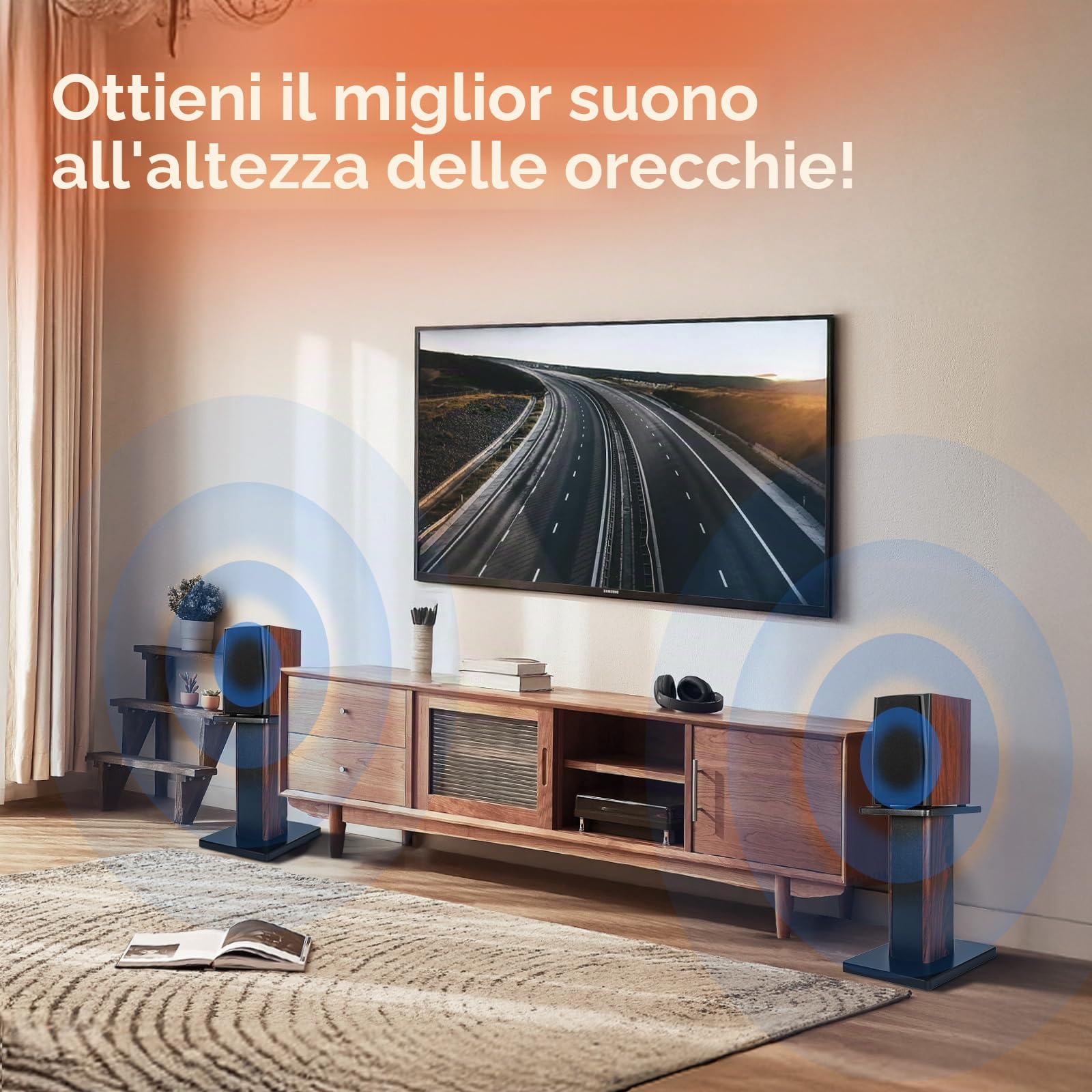 OUUTMEE Supporti per altoparlanti in legno da 40 cm (16 pollici) – Robusti supporti per altoparlanti HiFi per home cinema, Supporto universale per altoparlanti da pavimento con design riempibile di
