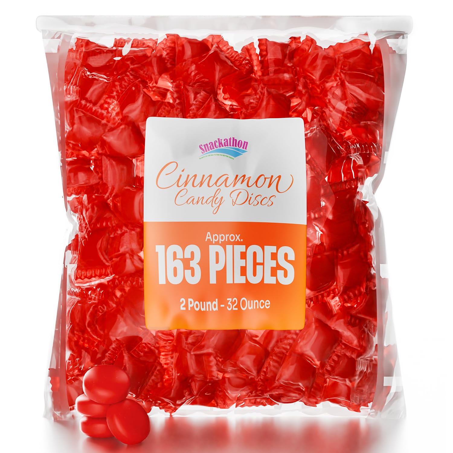 Snackathon Individually Wrapped Bulk Hard Candy Discs (2 Pound, Cinnamon)