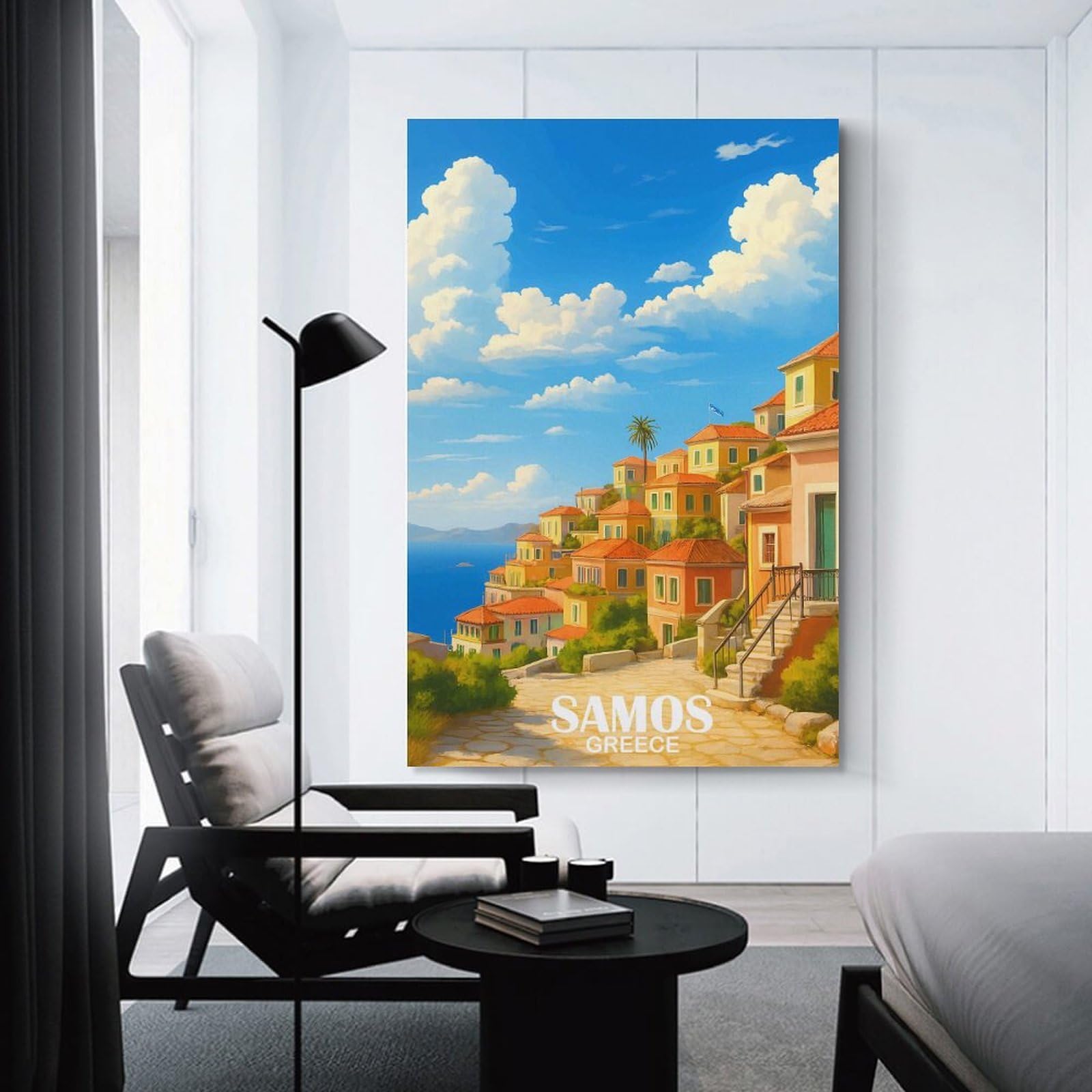 Junmoney Samos, Greece Coastal Scene Canvas Wall Decor, 24x36inch(60x90cm), for Art Walls, Layered Displays Or Homes, Home Wall Art for Statement Displays