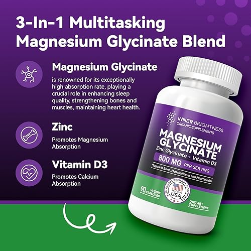 Miniatura 2 de Glicinato de magnesio - Suplemento de magnesio con zinc y vitamina D3 para apoyo inmunológico, óseo y muscular y salud cardíaca - Sin OMG, sin