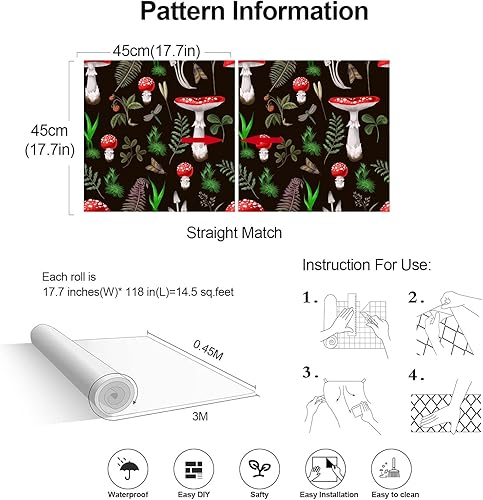 Miniatura 5 de weiseni Papel tapiz floral negro para despegar y pegar, apto para inquilinos, autoadhesivo, temporal, extraíble, de 17.7 x 118 pulgadas, para