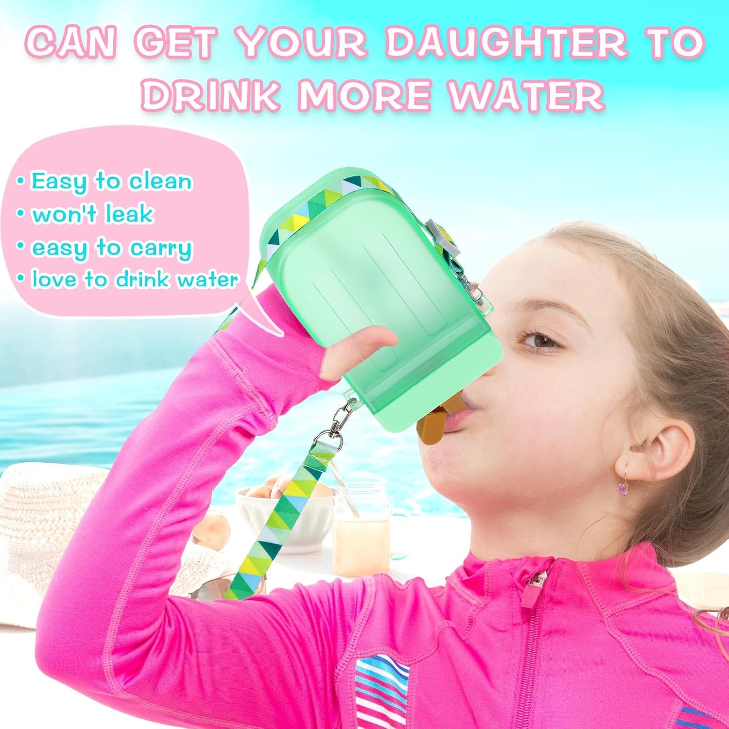 Patelai 8 Pcs Cute Water Bottles with Straw Kawaii Watermelon Ice Cream Cups Leak Proof Drinking Bottles with Adjustable Shoulder Strap for Sports Travel Camping(Stylish Style)