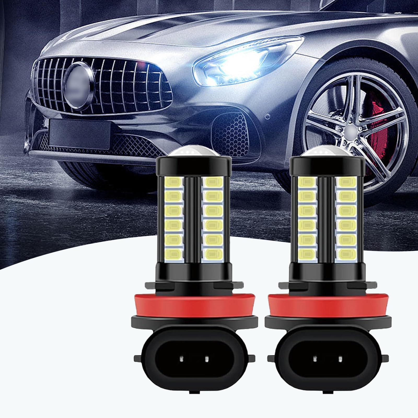 2 PCS H11/H8 Car LED Fog Light Bulbs, 12V Plug and Play 1500 Lumen Power LED Bulbs, 6500K White Bright Anti-fog Lights, Universal Automotive Accessories for Truck SUV (White Light)