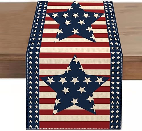 Tosewever Camino de mesa del 4 de julio de 13 x 72 pulgadas, decoración patriótica del Día de la Independencia conmemorativa, caminos de mesa de