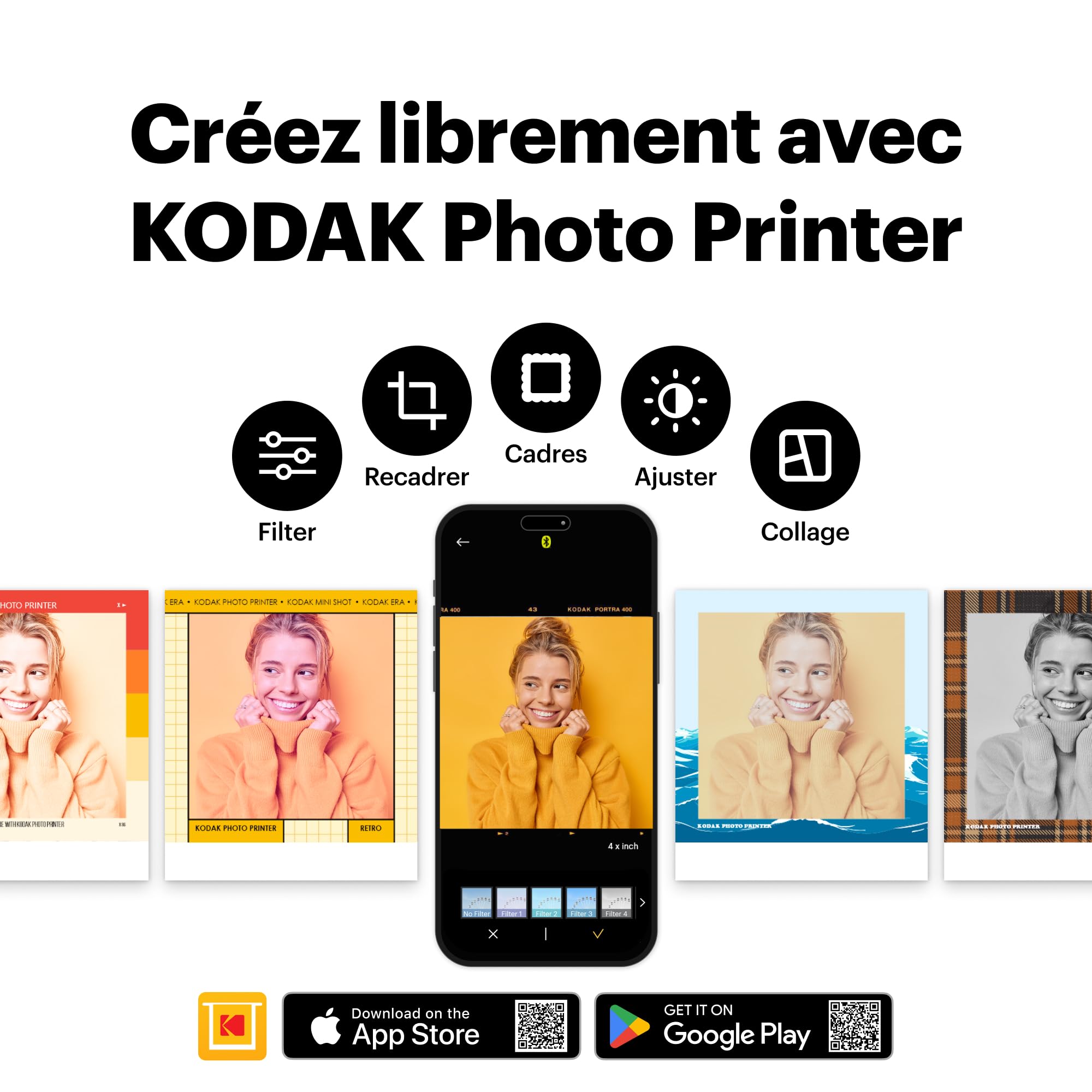 Kodak Mini Shot 3 Retro Cadeau Noel, Appareil Photo Instantané Vintage avec Imprimante Photo Portable, 76x76 mm, Technologie 4Pass, Pack de 38 Papiers Photo – Blanc