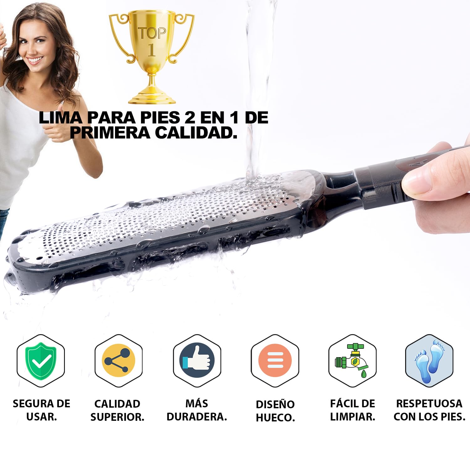 Antonki Lima Pies Durezas Profesional - Raspador Doble Textura para Eliminar Callos y Talones Agrietados, Acero Inoxidable Antideslizante con Mango Ergonómico - Pedicura Manual en Casa