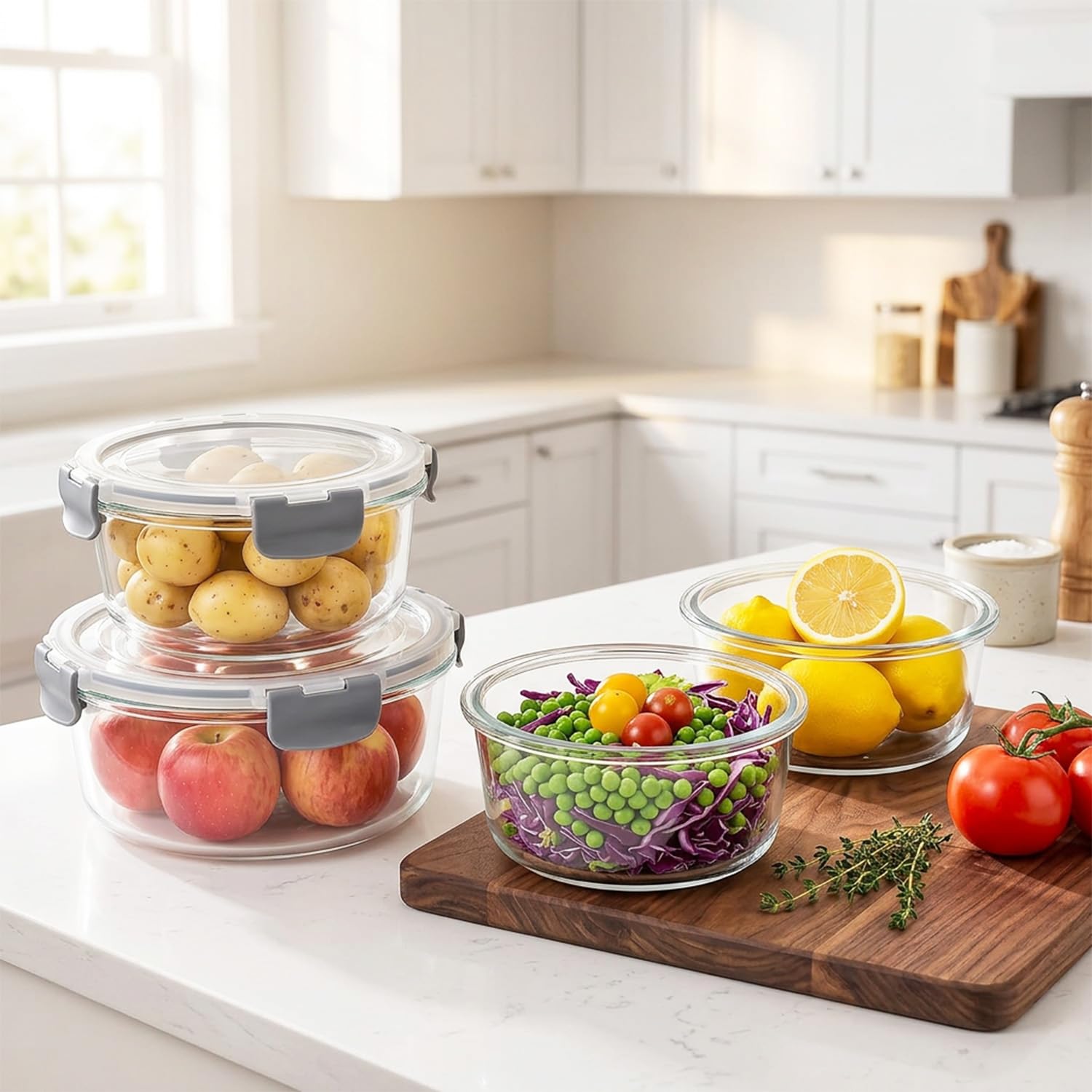 Contenitori in vetro con coperchio, 12 pezzi Meal Prep Boxe & Contenitori salvafreschezza (400 ml e 970 ml) in vetro borosilicato, senza BPA e ermetici per microonde e lavastoviglie I Food