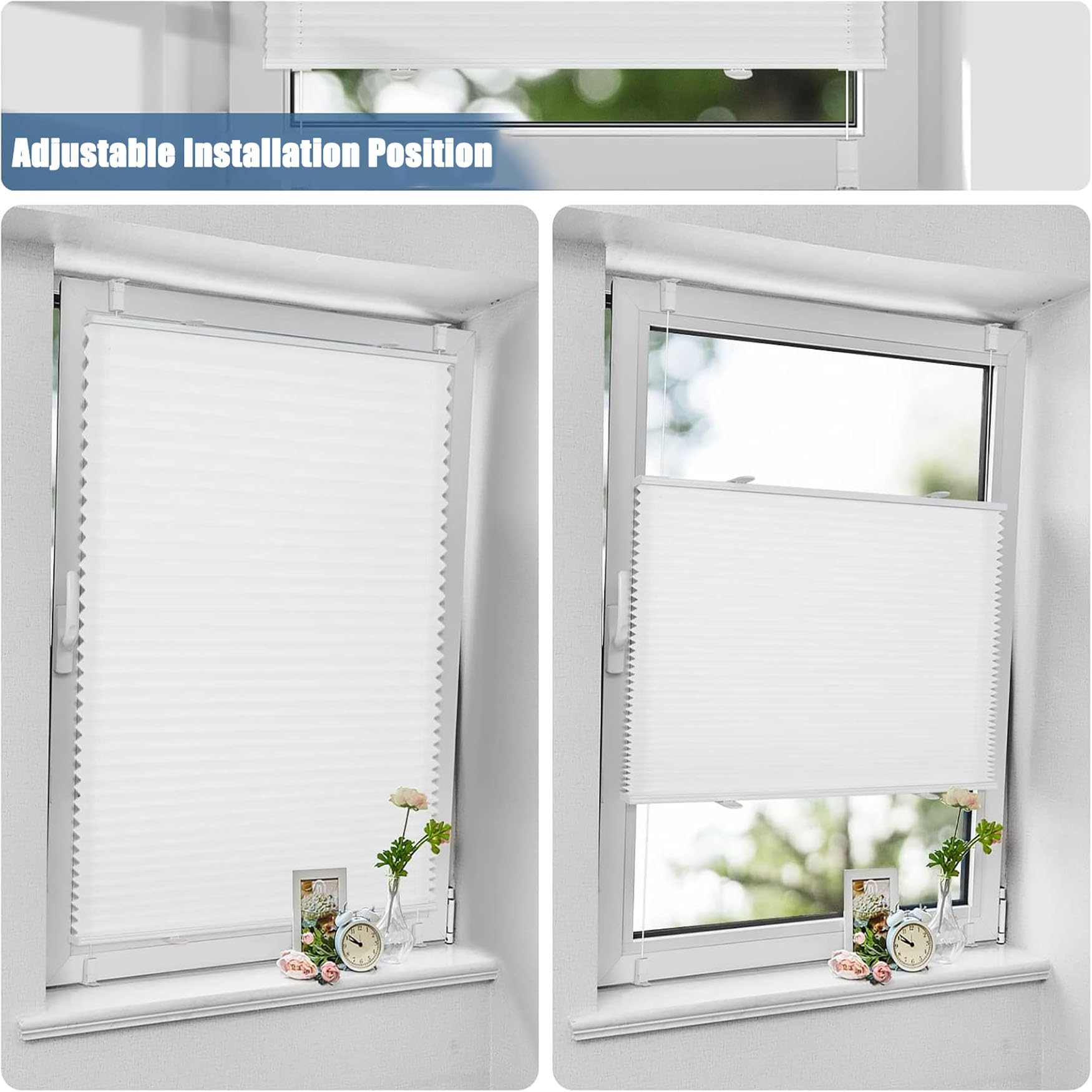 Estor Plisado sin Taladrar 50 x 200 cm Filtrado de Luz y Protección Visual Solar UV Persianas Plisadas sin Taladrar con Soportes de Sujeción para Ventanas y Puertas, Blanco