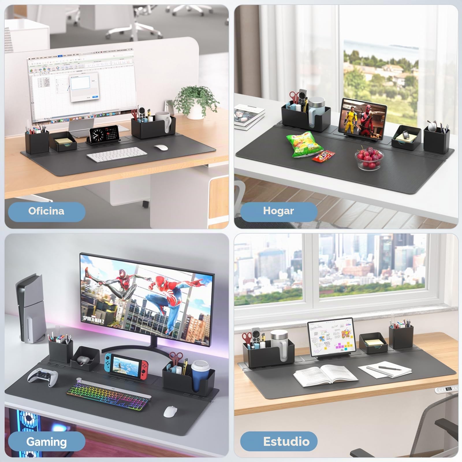 KDD Almohadilla Escritorio Grande con Set de Organizador Magnético, 5 en 1 Alfombrilla Ratón XXL & Mouse Pad Gaming con Teléfono/Portavasos/Portabolígrafos/Tarjetero DIY Oficina Hogar(80x34.5cm)