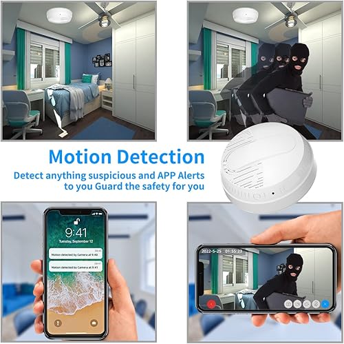 Miniatura 5 de LIZVIE Detector de humo, 10000 mAh 1080P inalámbrico 2.4G WiFi SD almacenamientovisión nocturnacontrol remoto aplicacióndetección de movimientovista