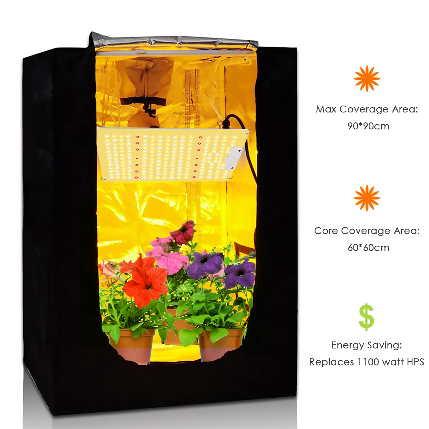Niello Lampada per Piante con dimmer, QB1000W Grow Light con IR, High PPFD Sunlike Full Spectrum lampade LED Coltivazione per Indoor Veg And Bloom, Lampade per la Coltivazione Coprire 60 * 60cm