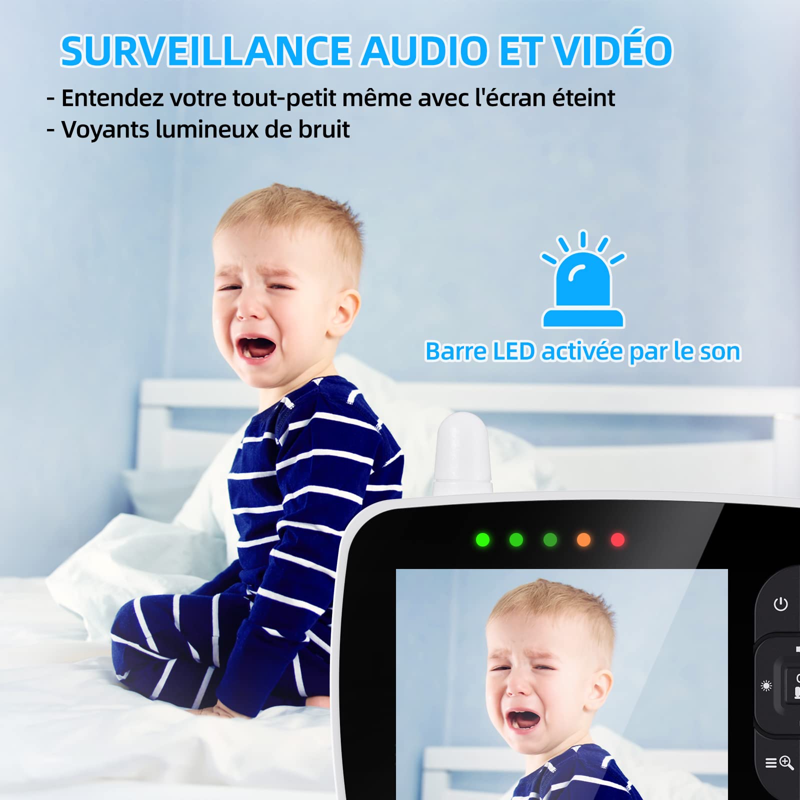 BURNNOVE Babyphone Camera Bébé 3,5 Pouces 720P PTZ ECO sans WiFi | Vision nocturne, caméra orientable 355°/120°, zoom 2X, audio bidirectionnel, température, 4 berceuses, 3 rappels