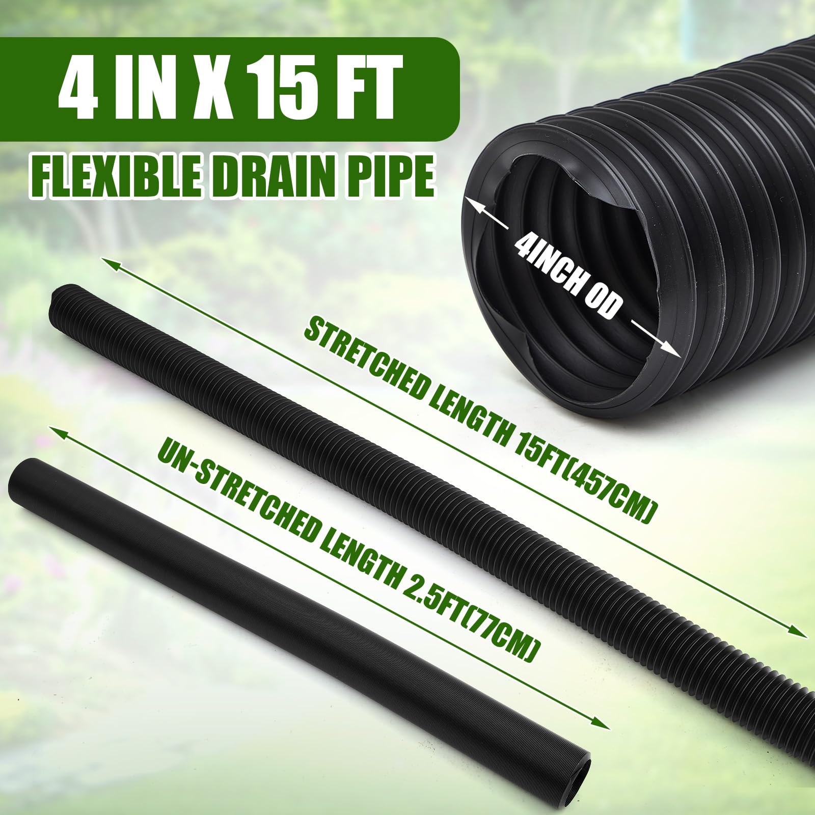 Condition photo showing As Is for glooglitter 4 in outer diameter flexible landscaping drain pipe solid expandable drain pipe corrugated pond tubing pe hose black tubing for pond pump fountain garden swimming pool waterfall
