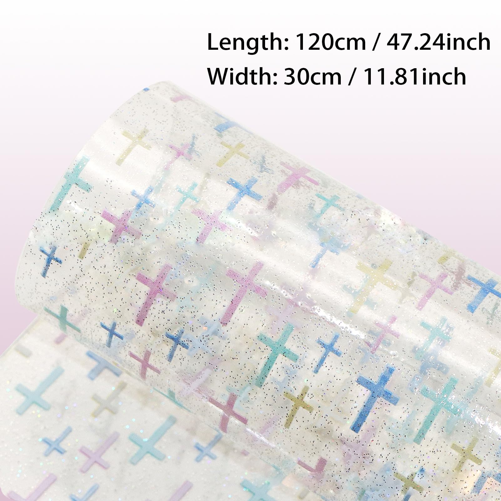letsinstyle Cross Printed TPU Jelly Faux Leather Fabric, 11.8 x 47.2 Inch Clear TPU Vinyl Roll - Image 2