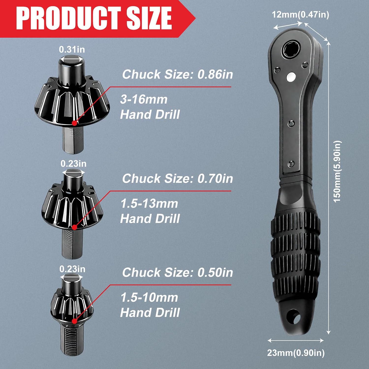 Ratchet Drill Chuck Key Wrench,2 in 1 Drill chuck key Ratchet Spanner,Universal drill ratchet Wrench Chuck key Replacement Tool for Most Electric drills and Power Tools