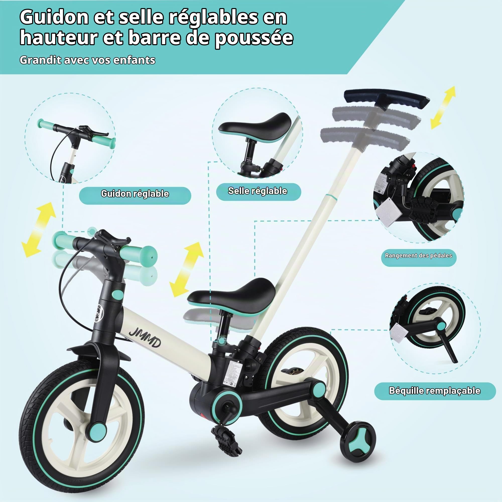 2 En 1 Draisienne Bebe Evolutif Pour Enfants 1,5-6 Ans, Roues Eclairées Par LED, Panier De Rangement Arriere Charge 50kg 96471540