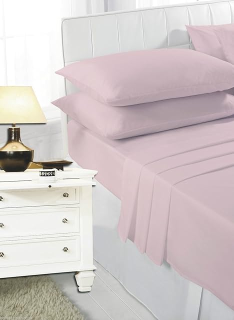 EGYPTO Plain Polycotton 4FT Fitted Sheets Small Double Bed Cover (Pink)