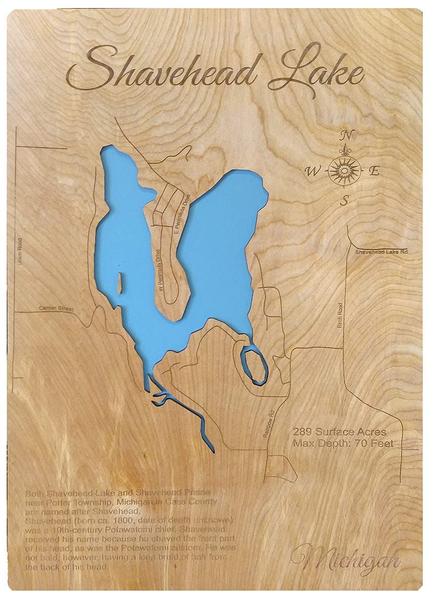 Shavehead Lake, Michigan 19" x 32" Contemporary Wood Laser