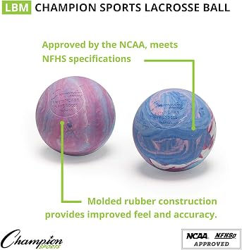 Champion Sports Lacrosse Balls & Rhino Skin Foam Balls Official Size Balls for Games, Practice & Training, NCAA, NFHS & SEI Certified, Multiple Colors, Packs & Styles Available
