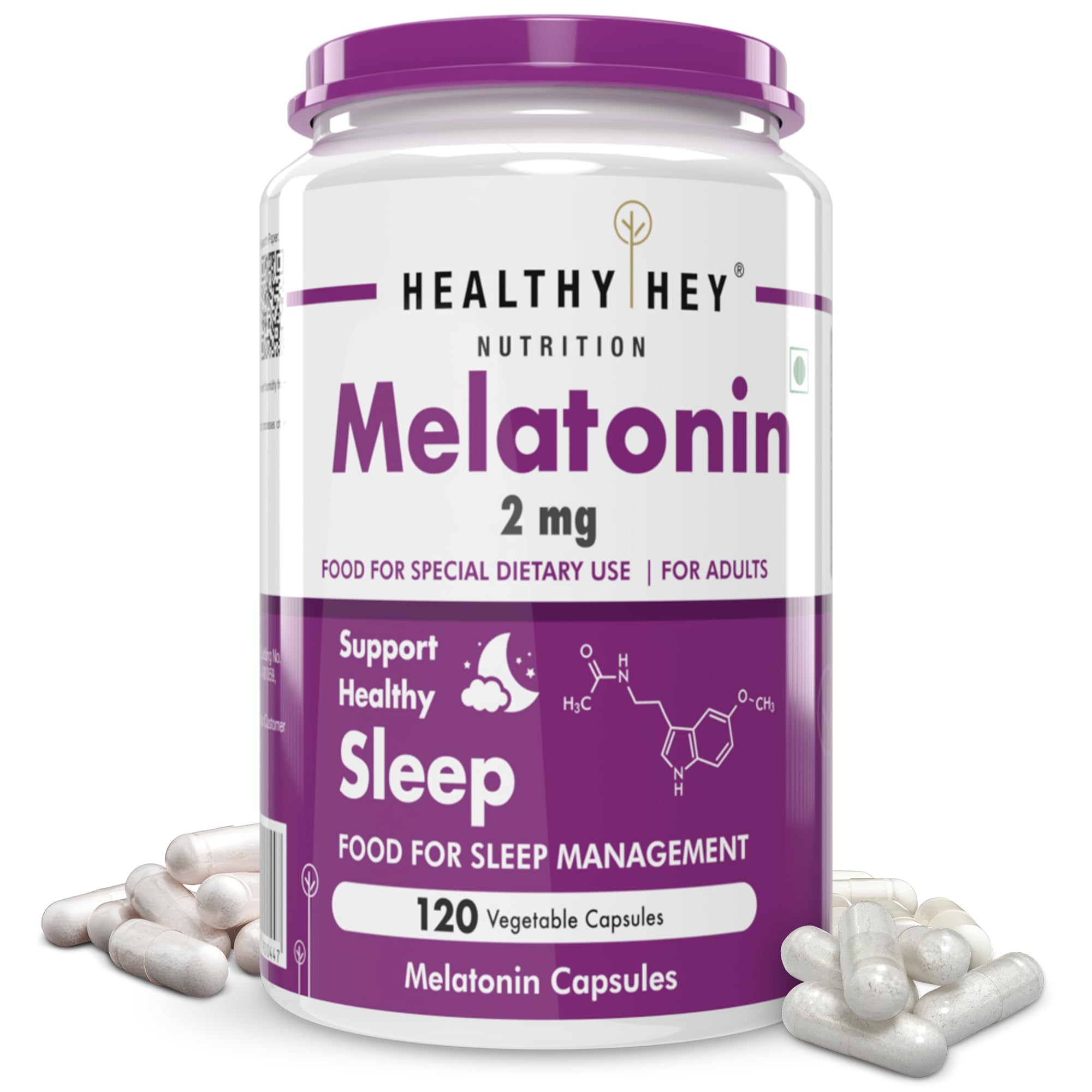 HealthyHey Nutrition Melatonin 2mg - 120 vegetable capsules - Promotes Sleep and Relaxation