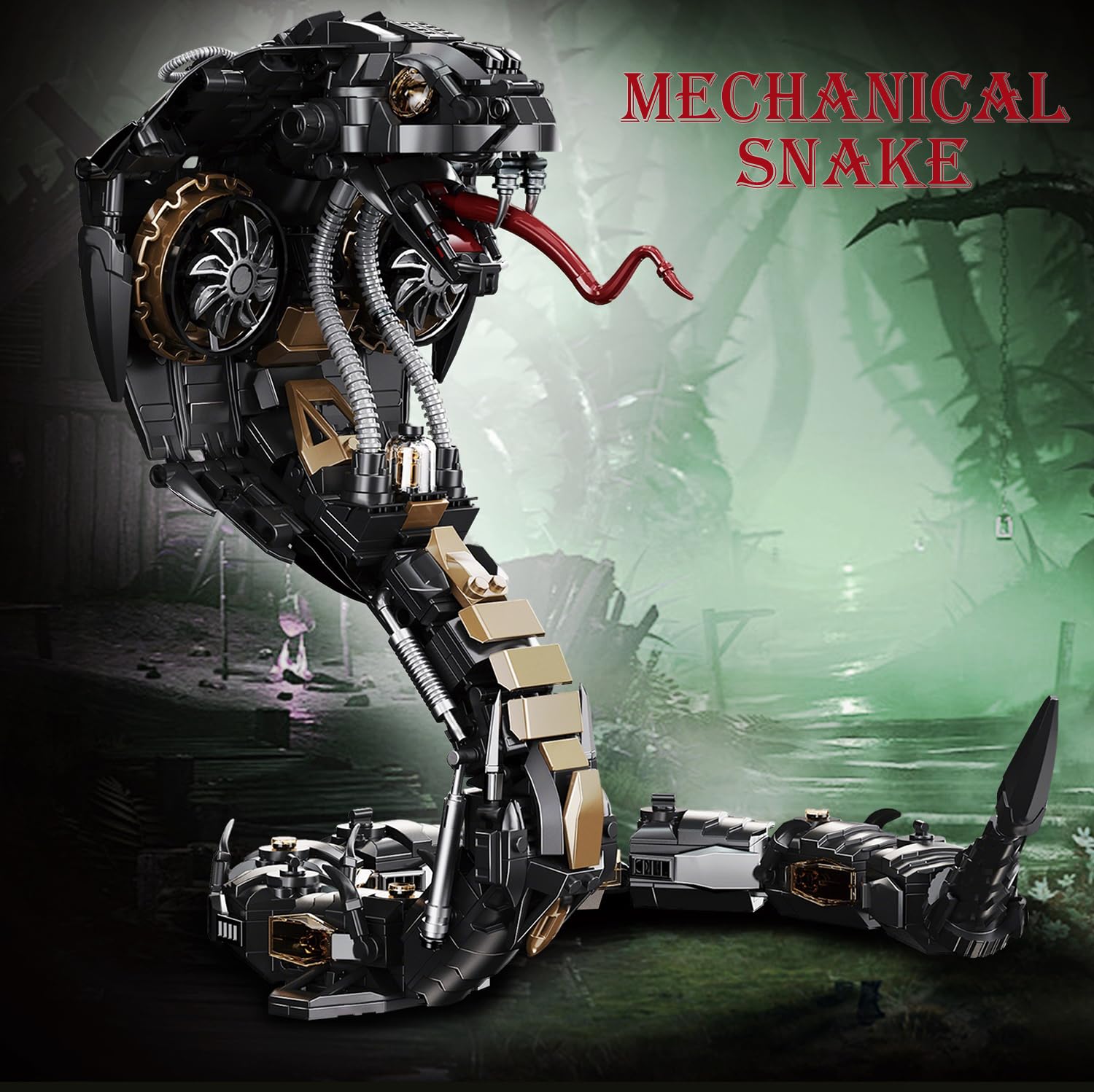 Kit de Blocs de Construction Mécaniques Serpent, 1036 Pièces Kit de Modèle Cobra Steampunk Animaux pour Décoration, Ensemble de Construction MOC Serpent Cadeaux de Festival Créatifs