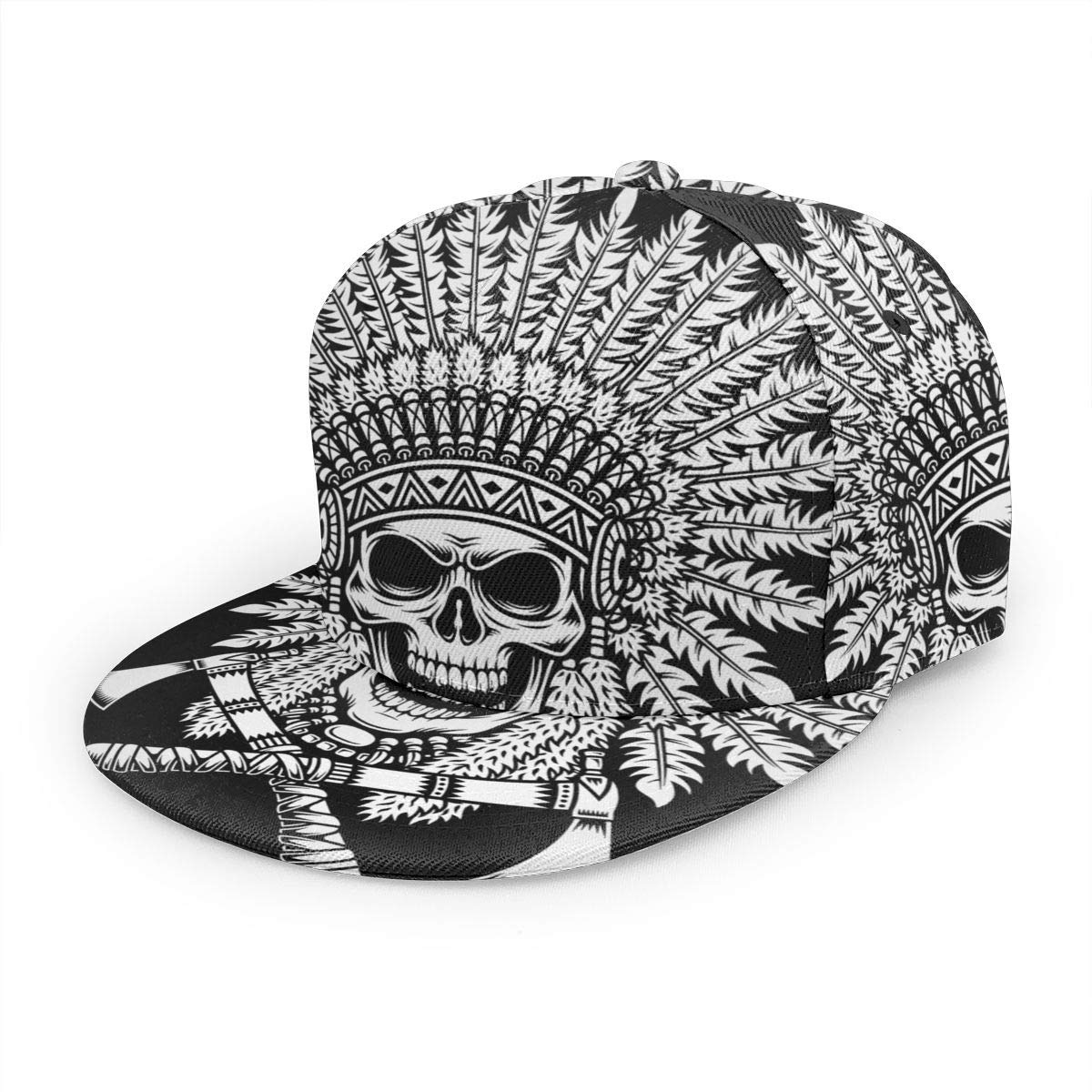 American Indian Chief Skull Crossed Tomahawks Unisex 3D Printing Classic Baseball Cap Snapback Flat Bill Hip Hop Hats Black